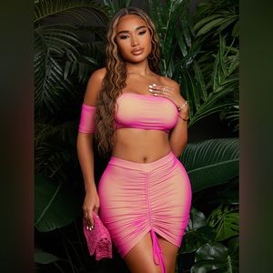 Salina Off Shoulder Crop Top & Drawstring Front Bodycon Skirt